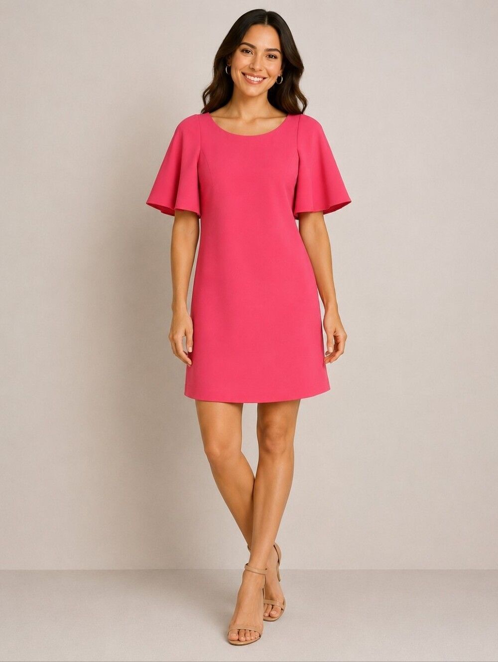 Trina Turk Hot Pink Shift Dress Bell Sleeve Cocktail Dress Size 6